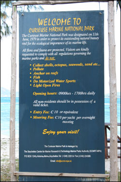 Curieuse marine national park sign